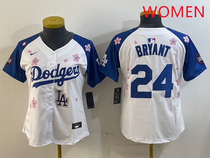 Women Los Angeles Dodgers 24 Bryant White Blue Sakura Edition 2025 Nike MLB Jersey style 7